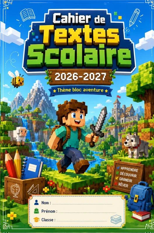 Cahier de Texte Minecraft 2026 2027 ¿ École Primaire – boek cover