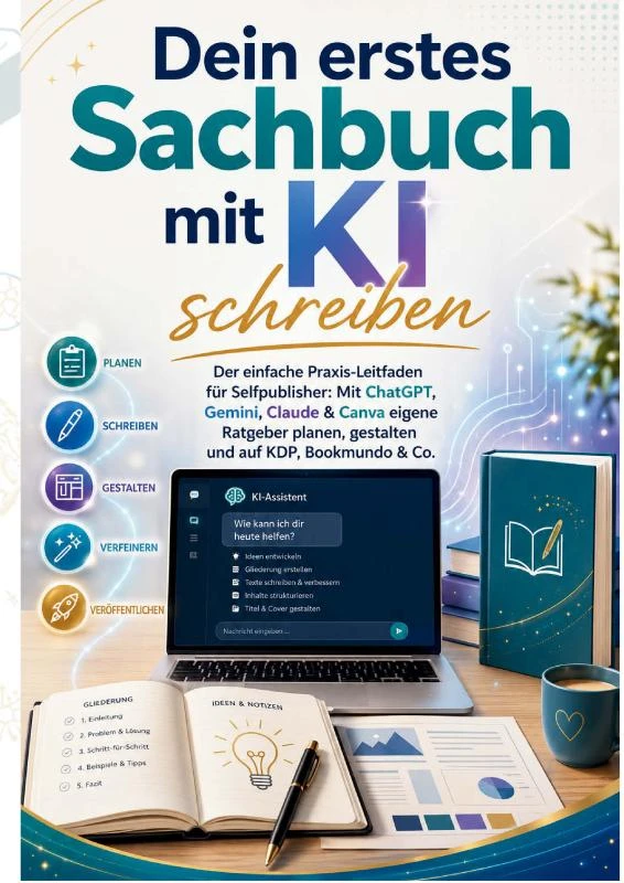 Dein erstes Sachbuch mit KI schreiben: Der einfache Praxis-Leitfaden für Selfpublisher – Laura Wortheim – boek cover