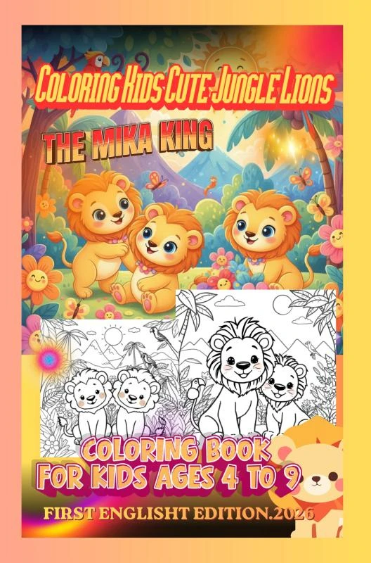 Coloring Kids Cute Jungle Lions - The Mika King -Age 4 To 9 - Second Englisht Edition.2026 – The Mika King – boek cover