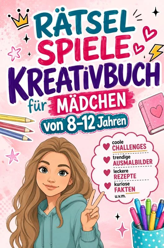 Rätsel Spiele Kreativbuch für Mädchen von 8-12 Jahren: – Offlinezeit Verlag – boek cover