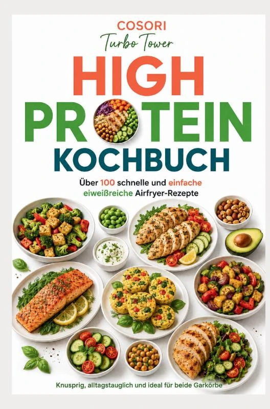 COSORI Turbo Tower High Protein Kochbuch: Über 100 schnelle und einfache eiweißreiche Airfryer-Rezepte – Olivia Knusper – boek cover