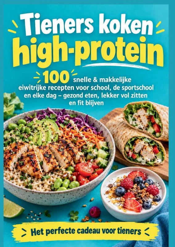 Tieners koken high-protein: 100 snelle & makkelijke eiwitrijke recepten voor school, de sportschool en elke dag – Emilia Fitfood – boek cover