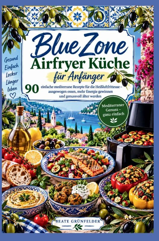 Blue Zone Airfryer Küche für Anfänger: 90 einfache mediterrane Rezepte für die Heißluftfritteuse – Olivia Antun – boek cover
