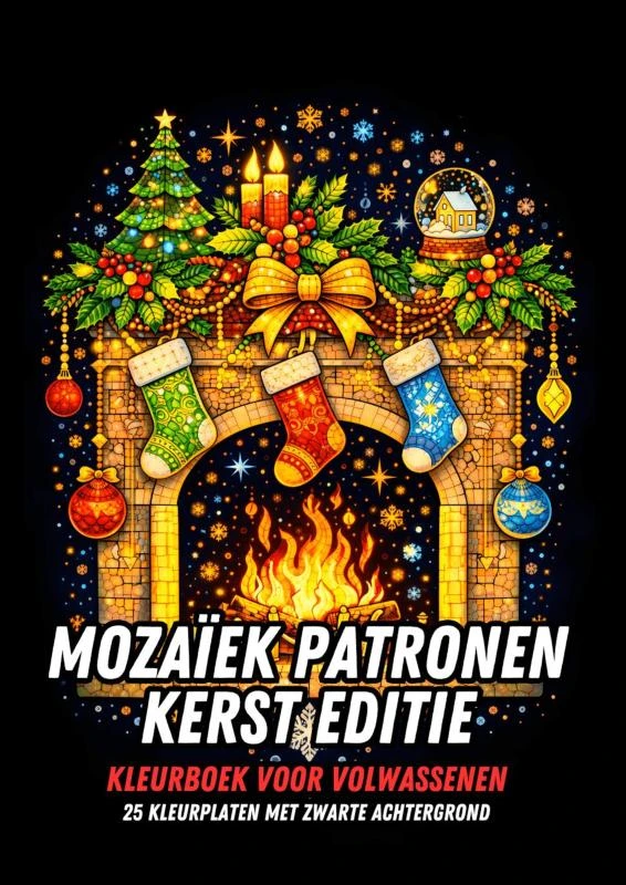Kerst Editie Kleurboek voor Volwassenen - Mozaïek Patronen met Zwarte Achtergrond – Kerstcadeau Boekenshop – boek cover