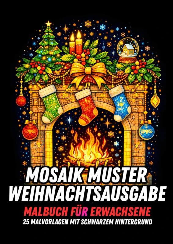 Weihnachtsausgabe ¿ Malbuch für Erwachsene ¿ Mosaikmuster mit schwarzem Hintergrund – Malbücher für Erwachsene – boek cover