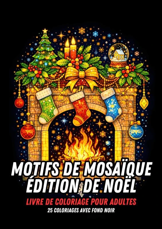 Édition de Noël ¿ Livre de Coloriage pour Adultes ¿ Motifs en Mosaïque sur Fond Noir – Livre De Coloriage et Plus – boek cover