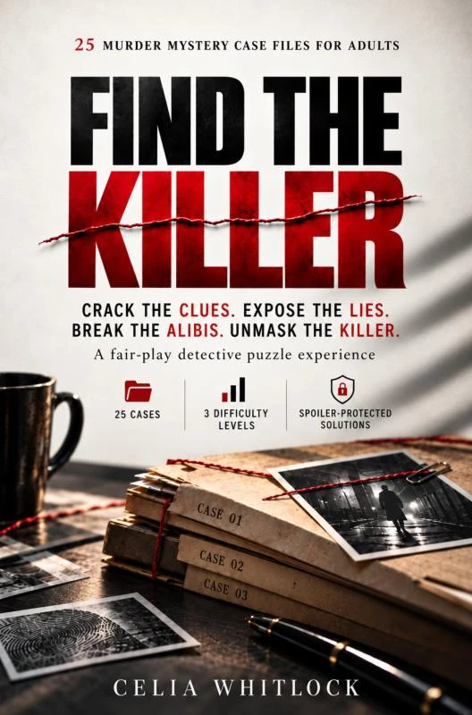 Find the Killer: 25 Murder Mystery Case Files for Adults – Celia Whitlock – boek cover