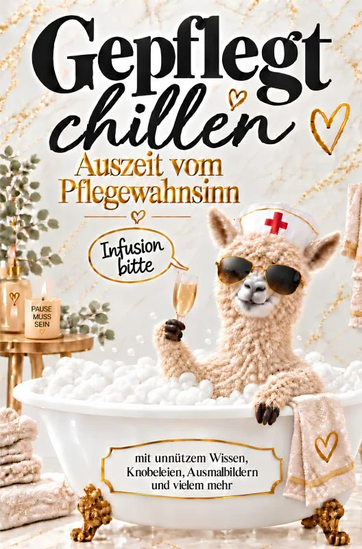 Gepflegt chillen - Auszeit vom Pflegewahnsinn - mit unnützem Wissen, Knobeleien, Ausmalbildern u.v.m. – Schichtpause Publishing – boek cover