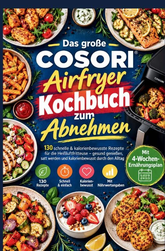 Das große COSORI Airfryer Kochbuch zum Abnehmen: 130 schnelle & kalorienbewusste Rezepte für die Heißluftfritteuse – Frieda Grünwald – boek cover