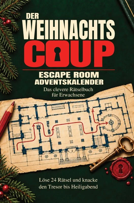 Der Weihnachtscoup ¿ Escape Room Adventskalender: Das clevere Rätselbuch für Erwachsene ¿ Löse 24 Rätsel und knacke den Tresor bis Heiligabend – Henry Kuntz – boek cover
