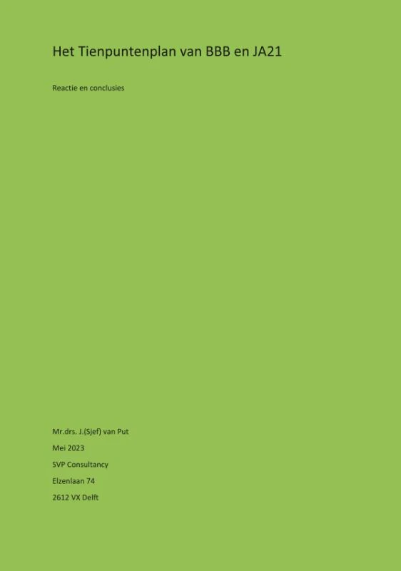 Het Tienpuntenplan van BBB en JA21 – Sjef van Put – boek cover