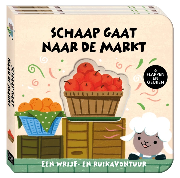 Een wrijf- en ruikavontuur - Schaap gaat naar de markt – ImageBooks Factory – boek cover