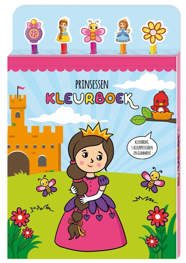 Kleurboek met 5 potloden en gummen - Prinsessen – Interstat – boek cover