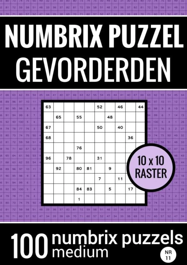 Puzzelboek met 100 Numbrix Puzzels voor Gevorderden - NR.11 - Numbrix Puzzel Medium – Puzzelboeken & Meer – boek cover