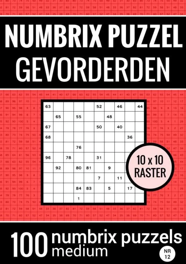 Numbrix Puzzel Medium voor Gevorderden - Puzzelboek met 100 Numbrix Puzzels - NR.12 – Puzzelboeken & Meer – boek cover