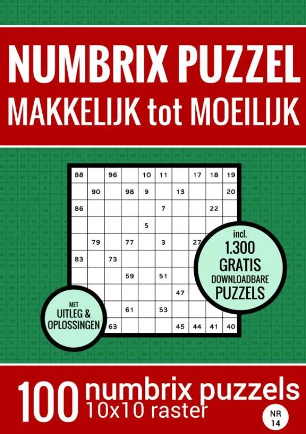 Kerstcadeau: Puzzelboek met 100 Numbrix Puzzels - Makkelijk tot Moeilijk - NR.14