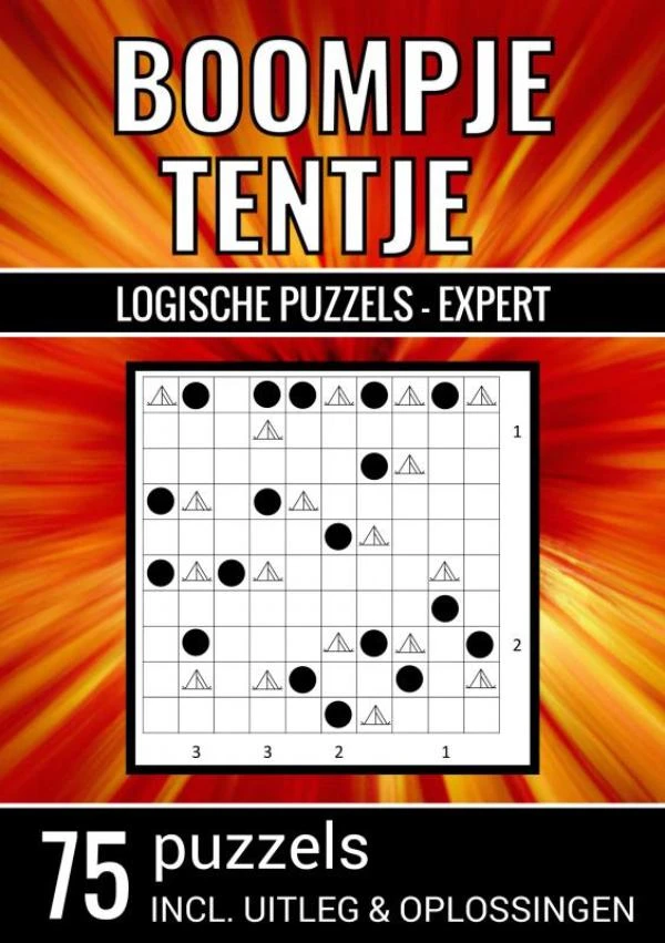 Boompje Tentje - Logische Puzzels Expert - 75 Puzzels, Incl. Uitleg & Oplossingen – Puzzelboeken & Meer – boek cover