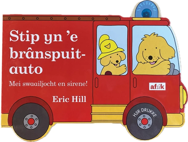 Stip yn ¿e brânspuitauto – Eric Hill – boek cover