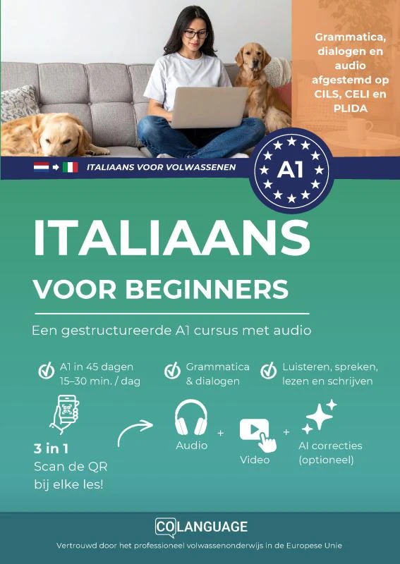 Italiaans voor beginners - een gestructureerde A1 cursus met audio – coLanguage Academy – boek cover