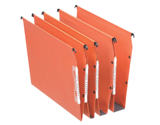 Hangmap Esselte Orgarex Dual lateraal 50mm oranje; doos 25 stuks