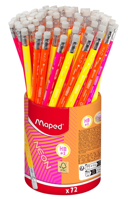 Grafietpotlood Maped Neon Koker 72 Stuks Assorti