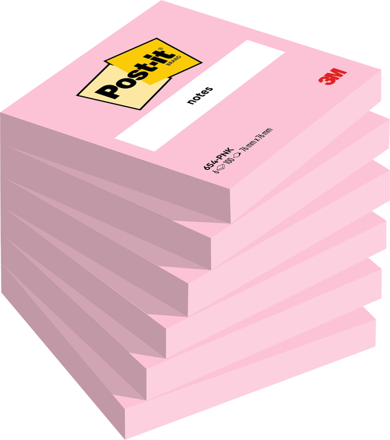 Memoblok 3M Post-it 654 76X76mm PNK; pak 6 stuks