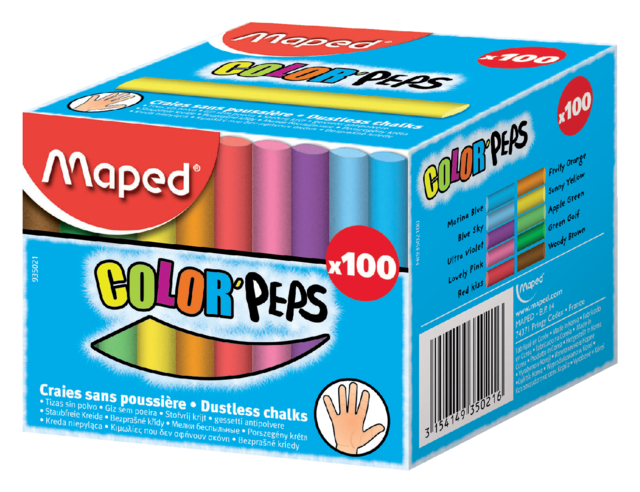 Schoolbordkrijt Maped Color‘Peps assorti stofvrij doos 100 stuks