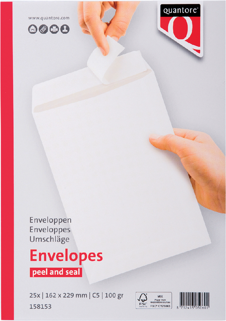 Envelop Quantore C5 162x229mm; zelfklevend pakje 25 stuks