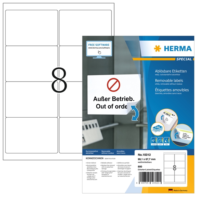 Etiket Herma 10312 99.1x67.7 Verw Wit 800 Etiket