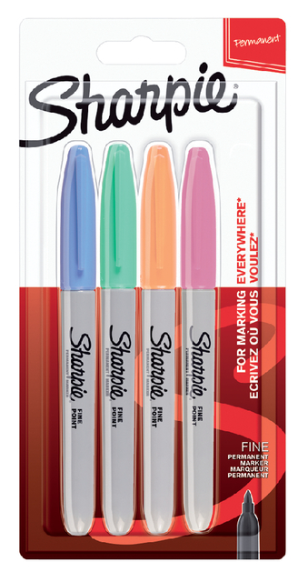 Viltstift Sharpie rond 0.9mm blister à 4 stuks pastel assorti