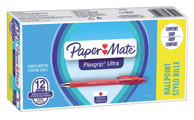 Balpen Papermate Flexgrip+drukknop M rood