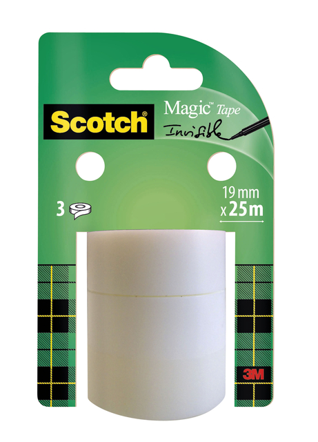 Plakband Scotch Magic 19mmx25m onzichtbaar; 3 rol