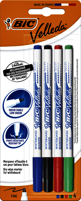 Viltstift Bic 1721 whiteboard rond 1.5mm blister à 4 stuks assorti