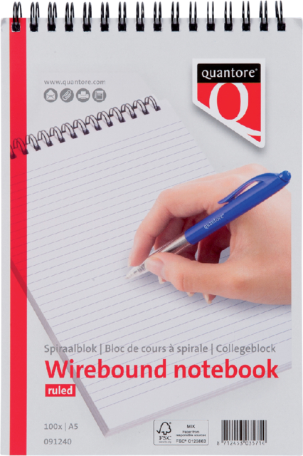 Schrijfblok A5 Quantore lijn kopspiraal;100 vel