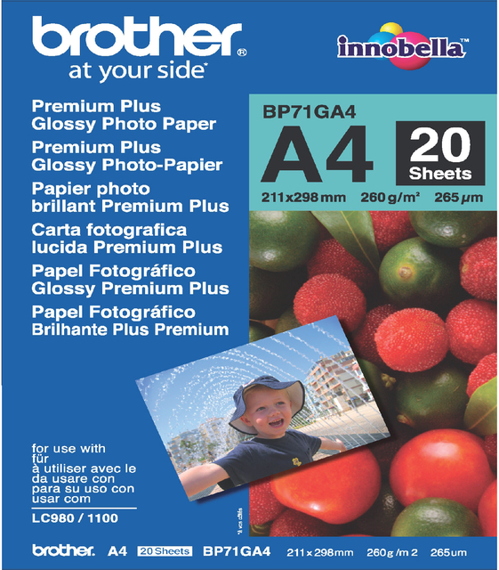 Inkjetpapier Brother BP-71 A4 Glans 260gr 20 vel
