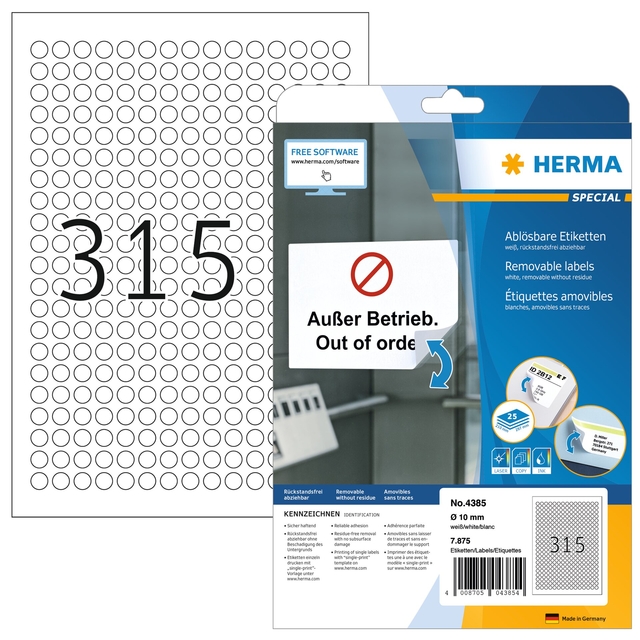 Etiket Herma 4385 Rond 10mm Wit 7875 Etiketten