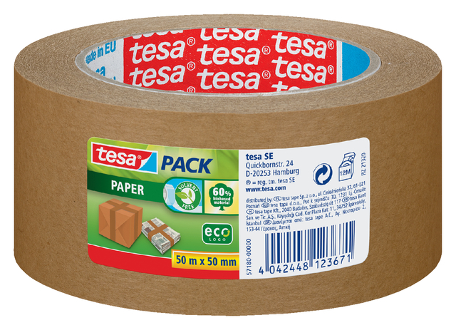 Verpakkingstape Tesa (57180) 50mmx50m eco papier
