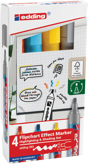 Viltstift Edding 385 Flipover Penseel 4st Assorti