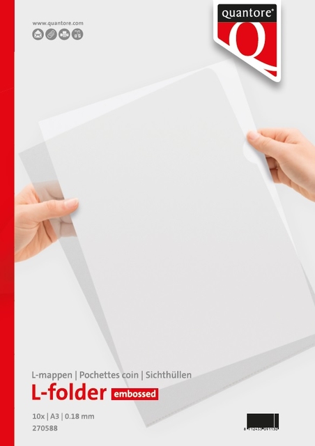 Insteekmap L-model Quantore A3 PP 0.18mm nerf transparant; pak 10 stuks