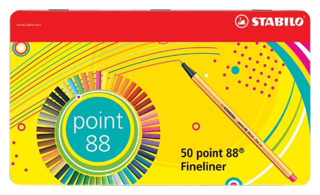 Fineliner Stabilo Point 88 blik à 50 Stuks Assorti