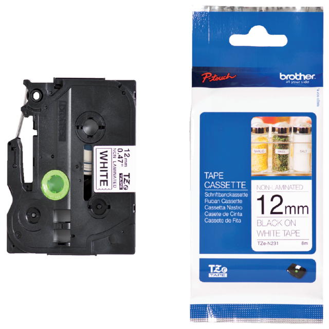 Labelprintertape Brother TZN-231 12mm wit/zwart