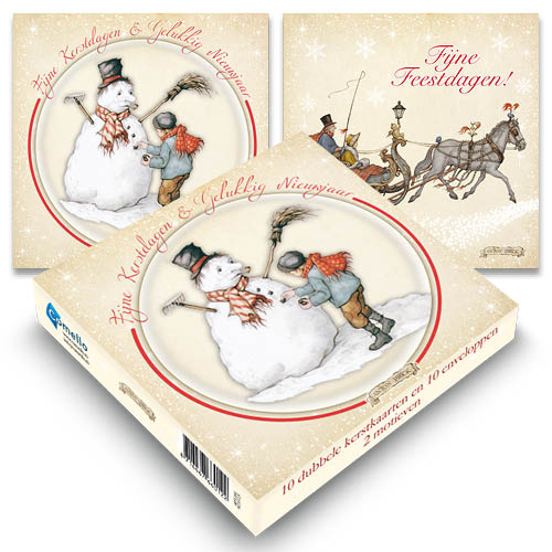 Anton Pieck doosje kerstkaarten 8 / Sneeuwpop - koets