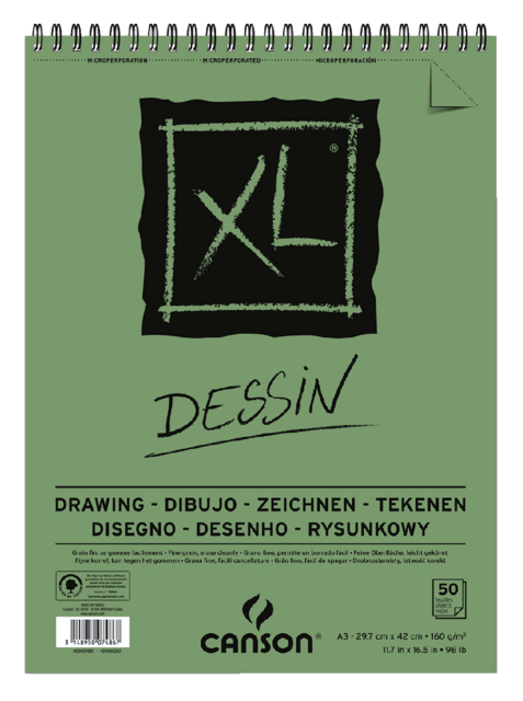 Tekenblok Canson Dessin A3, 50 vel 160gr. spiraal