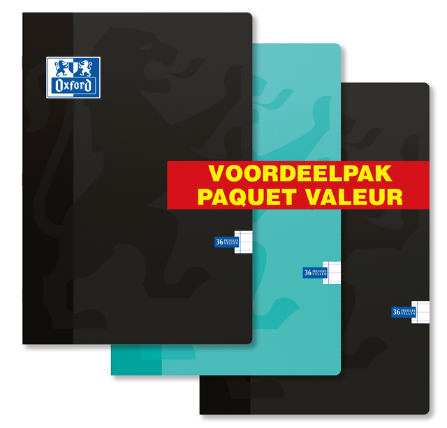 Schrift Oxford School A4 lijn 72blz assorti; pk 3