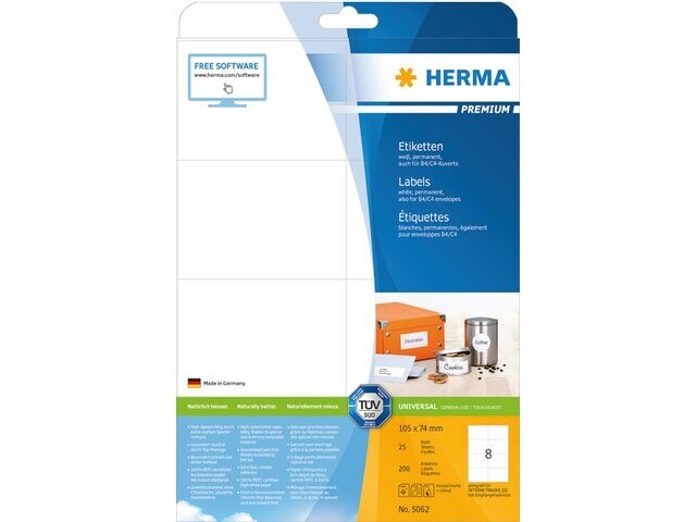 Etiket HERMA 5062 105x74mm premium wit 200stuks