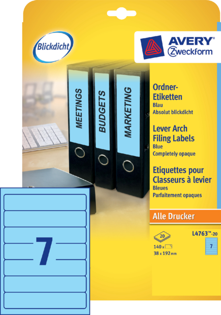 Rugetiket Avery Smal 38x192mm Zk Smal Blauw