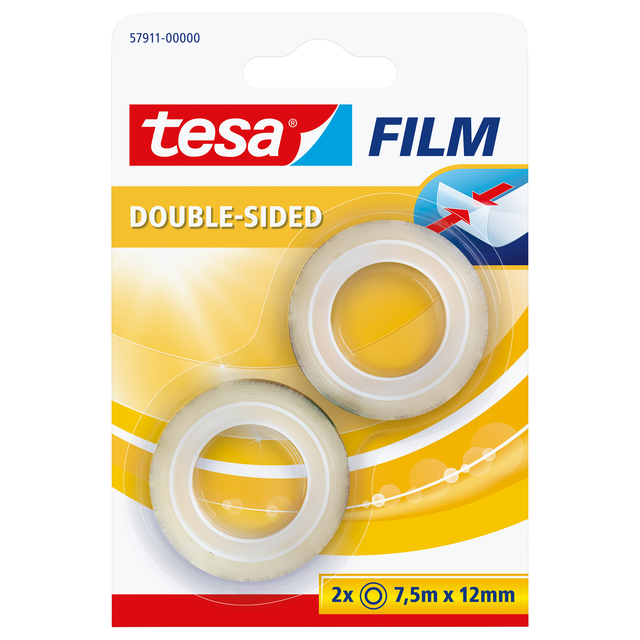 Plakband Tesa 57911 dubbelzijdig 12mmx7,5m 2 rollen