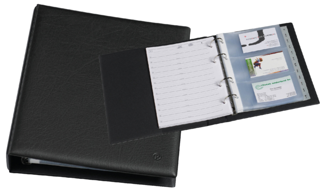 Visitekaartalbum A5, 10 tas zwart kunstleer 4-R