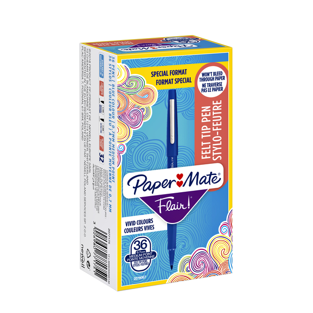 Fineliner Paper Mate Flair 0.7mm ds á 36 st blauw
