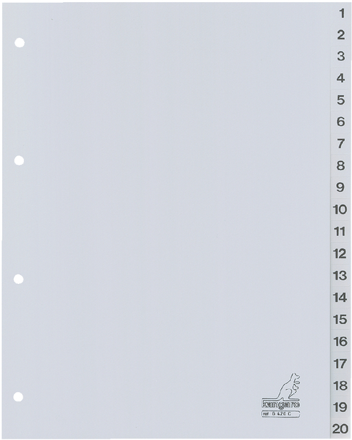 Tabbladen Kangaro A4 4R 20-dlg grijs PP 1 t/m 20